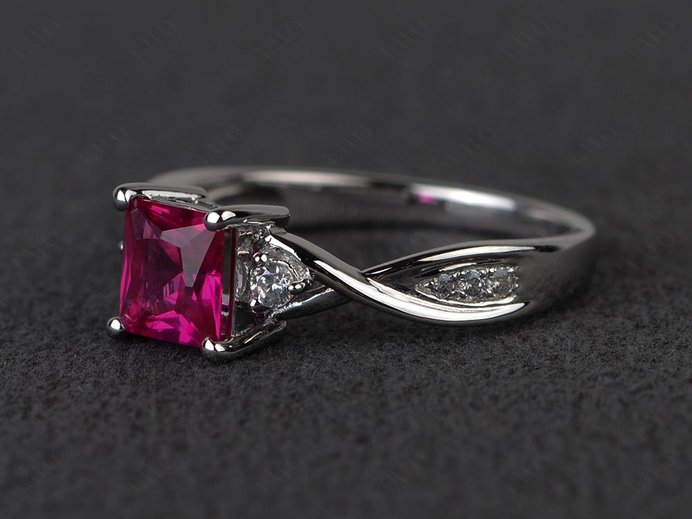 Princess Cut Ruby Engagement Ring - LUO Jewelry