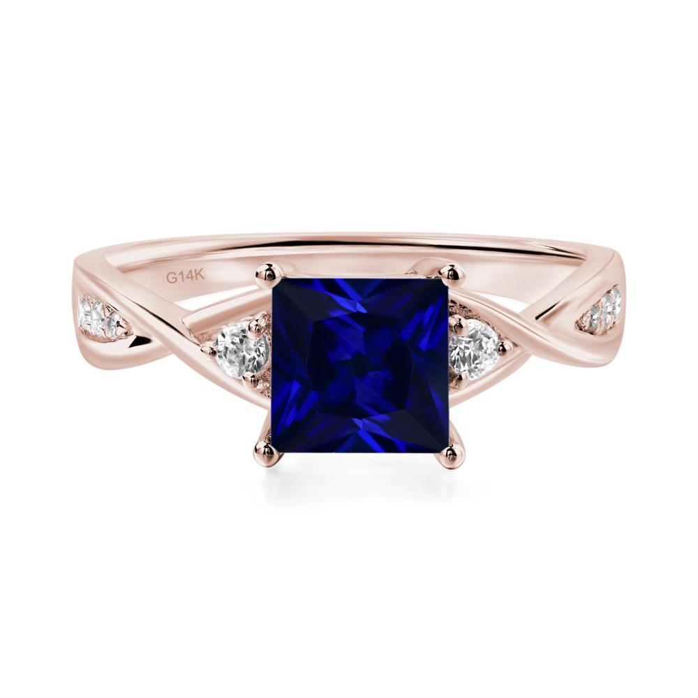 Princess Cut Lab Grown Sapphire Engagement Ring - LUO Jewelry #metal_14k rose gold