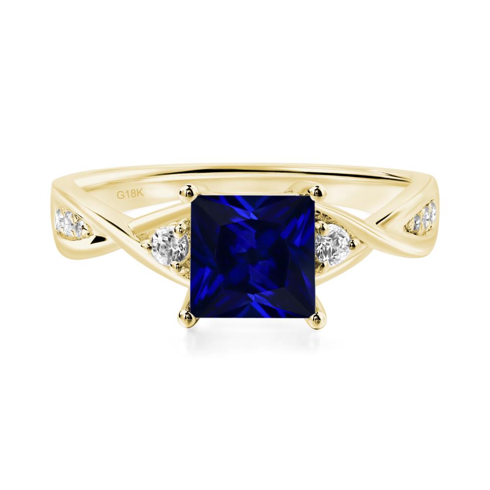 Princess Cut Lab Grown Sapphire Engagement Ring - LUO Jewelry #metal_18k yellow gold