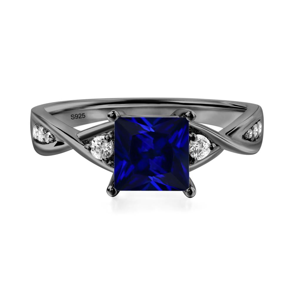 Princess Cut Lab Grown Sapphire Engagement Ring - LUO Jewelry #metal_black finish sterling silver