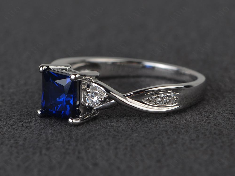 Princess Cut Lab Grown Sapphire Engagement Ring - LUO Jewelry