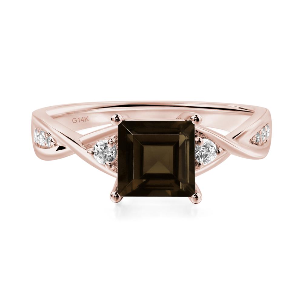 Square Cut Smoky Quartz Engagement Ring - LUO Jewelry #metal_14k rose gold