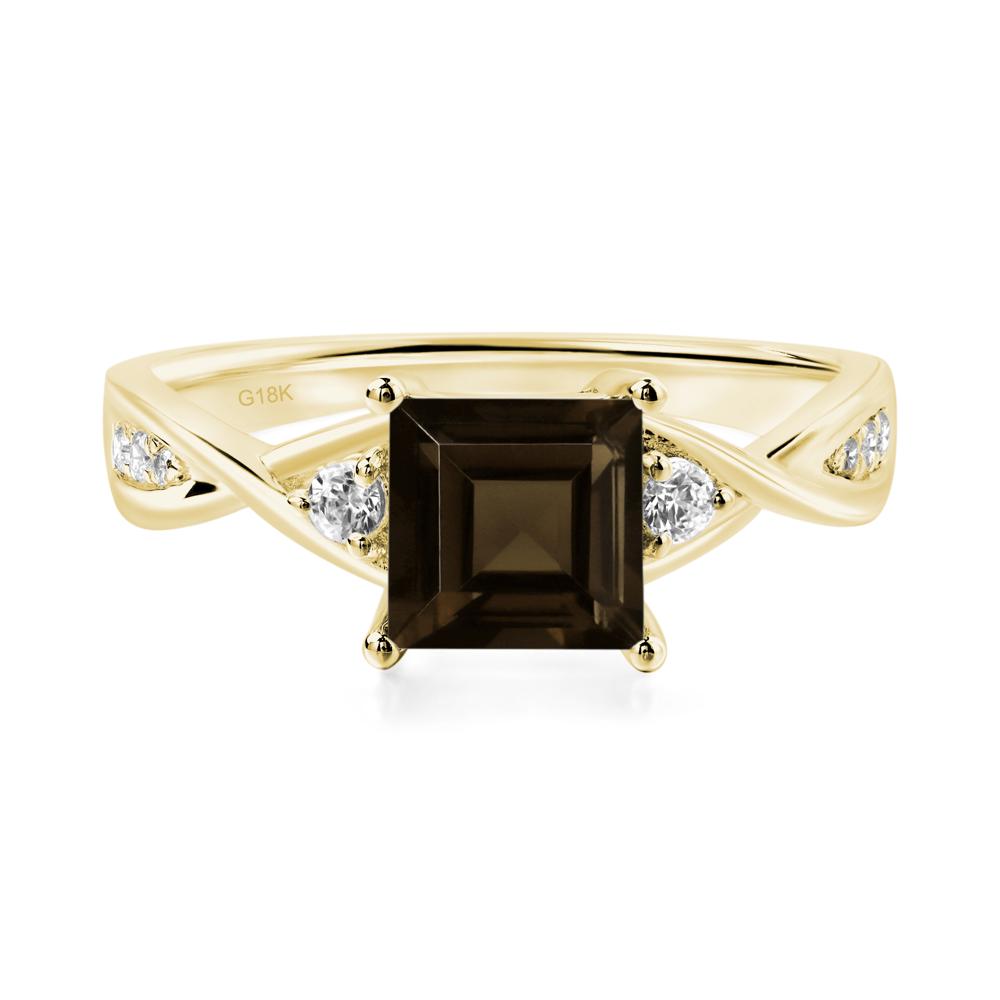 Square Cut Smoky Quartz Engagement Ring - LUO Jewelry #metal_18k yellow gold