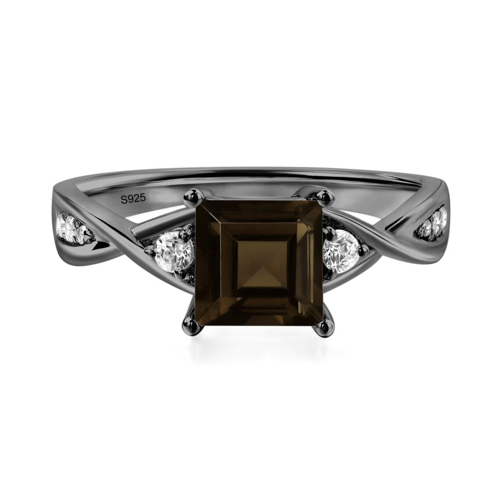 Square Cut Smoky Quartz Engagement Ring - LUO Jewelry #metal_black finish sterling silver