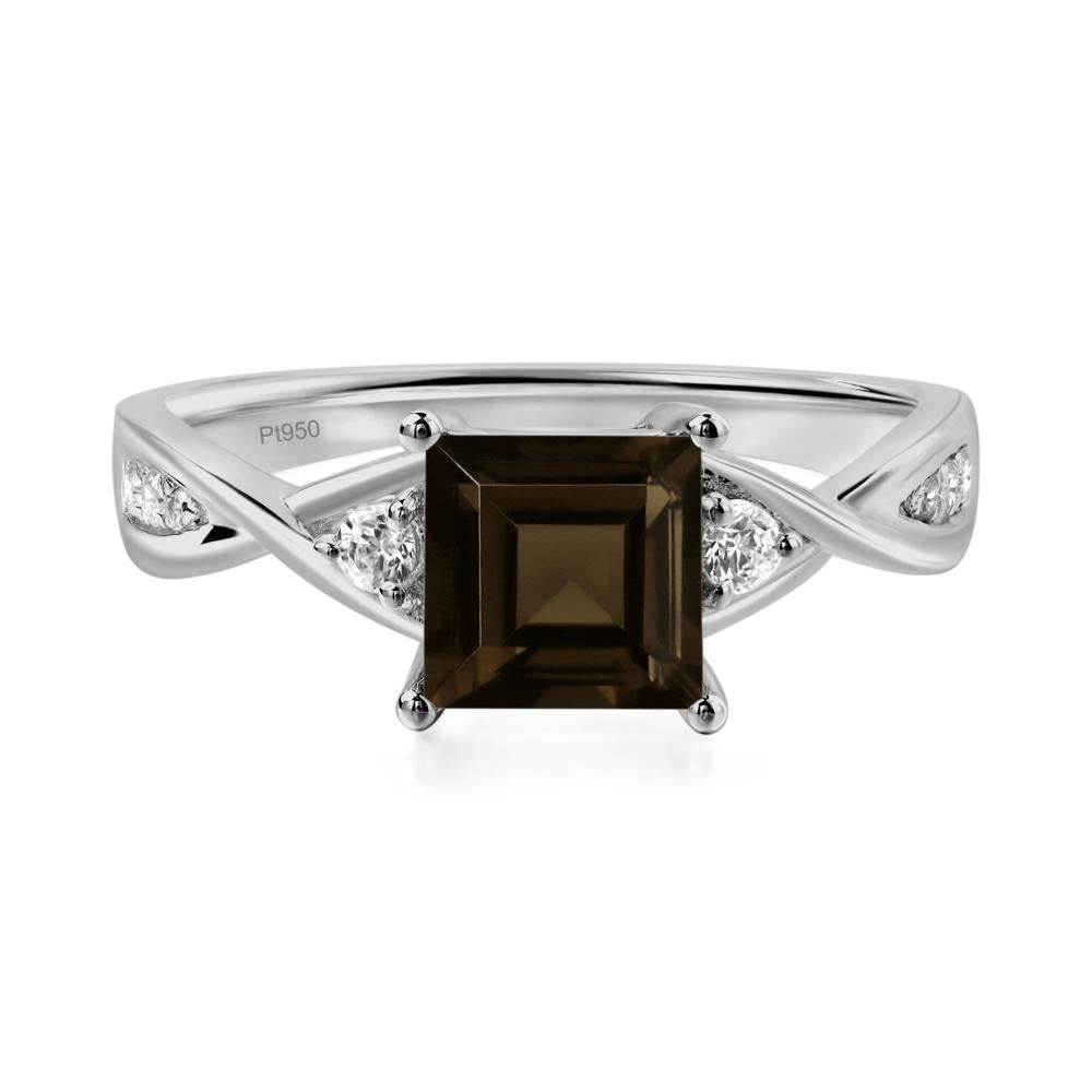 Square Cut Smoky Quartz Engagement Ring - LUO Jewelry #metal_platinum