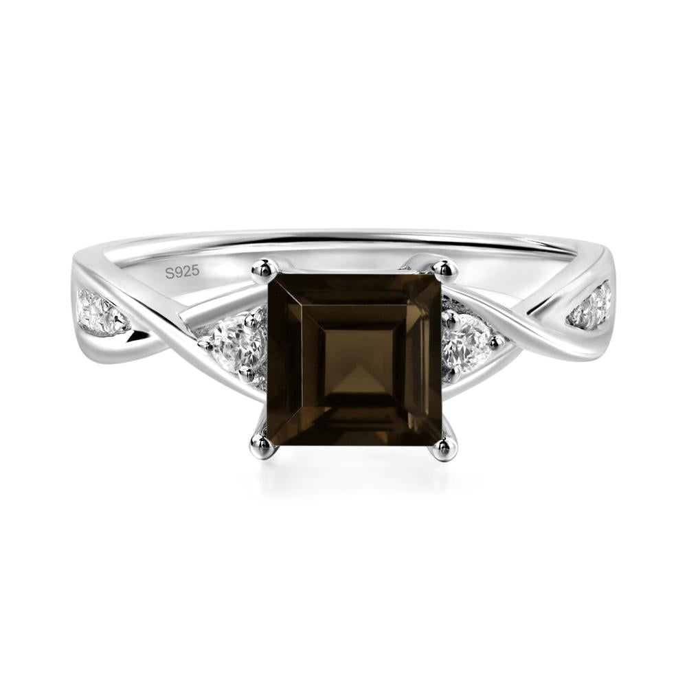 Square Cut Smoky Quartz Engagement Ring - LUO Jewelry #metal_sterling silver