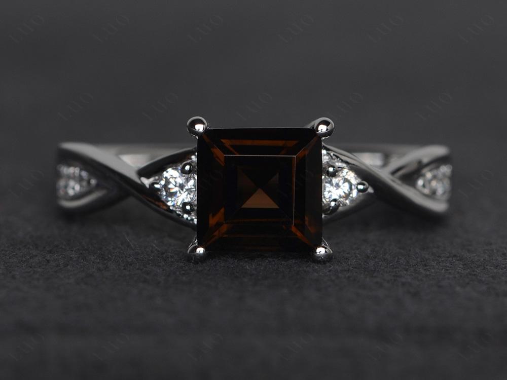 Square Cut Smoky Quartz Engagement Ring - LUO Jewelry