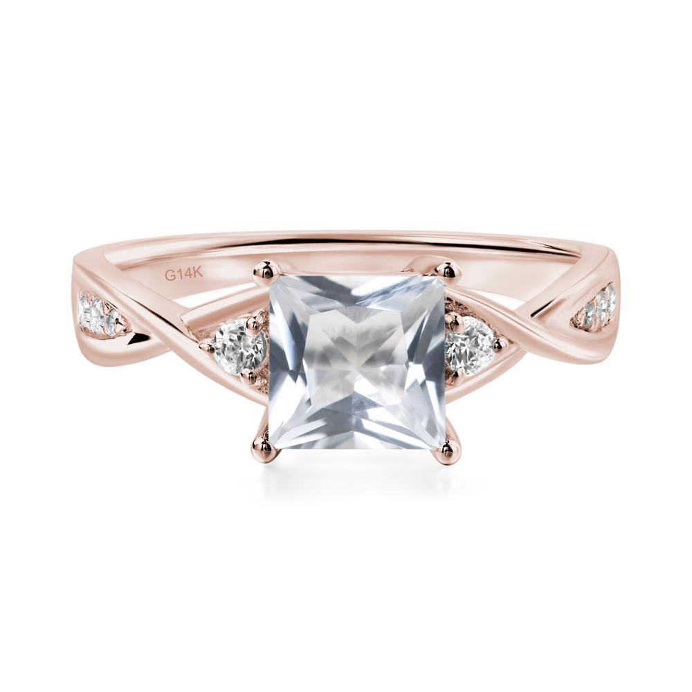 Princess Cut White Topaz Engagement Ring - LUO Jewelry #metal_14k rose gold