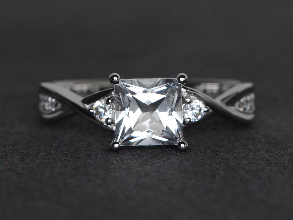 Princess Cut White Topaz Engagement Ring - LUO Jewelry