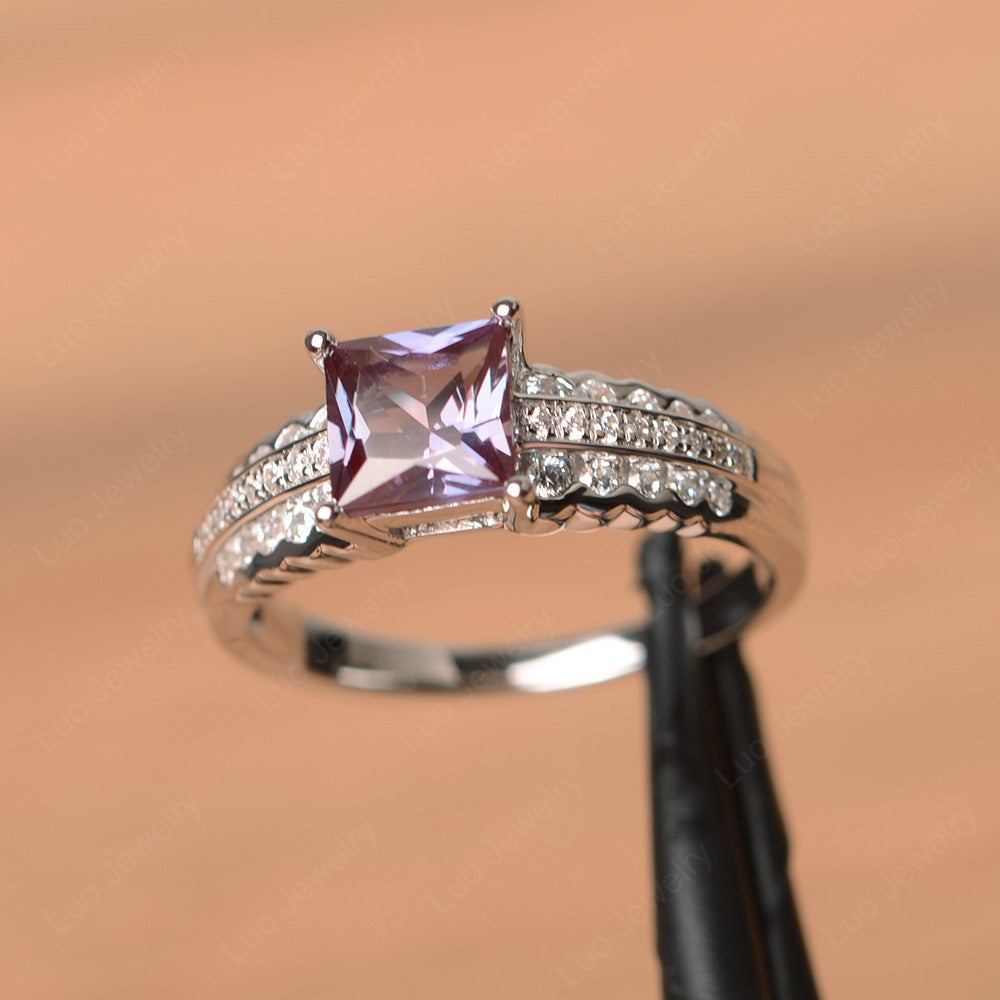 Princess Cut Alexandrite Art Deco Ring Silver - LUO Jewelry