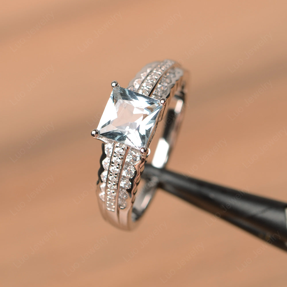 Princess Cut Aquamarine Art Deco Ring Silver - LUO Jewelry