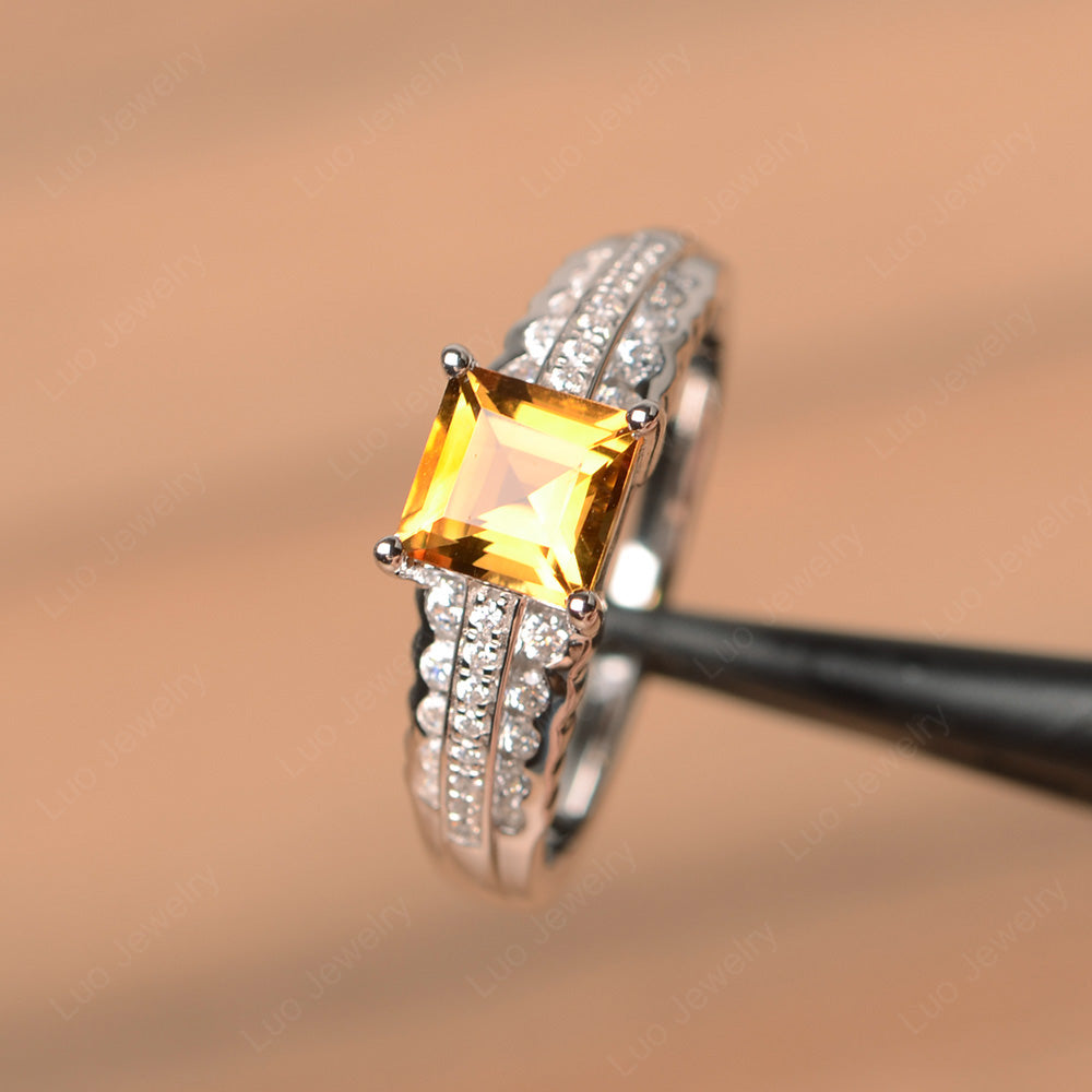 Square Cut Citrine Art Deco Ring Silver - LUO Jewelry