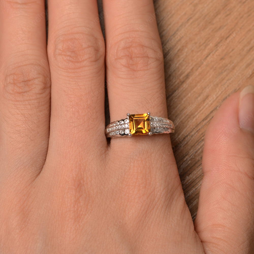 Square Cut Citrine Art Deco Ring Silver - LUO Jewelry