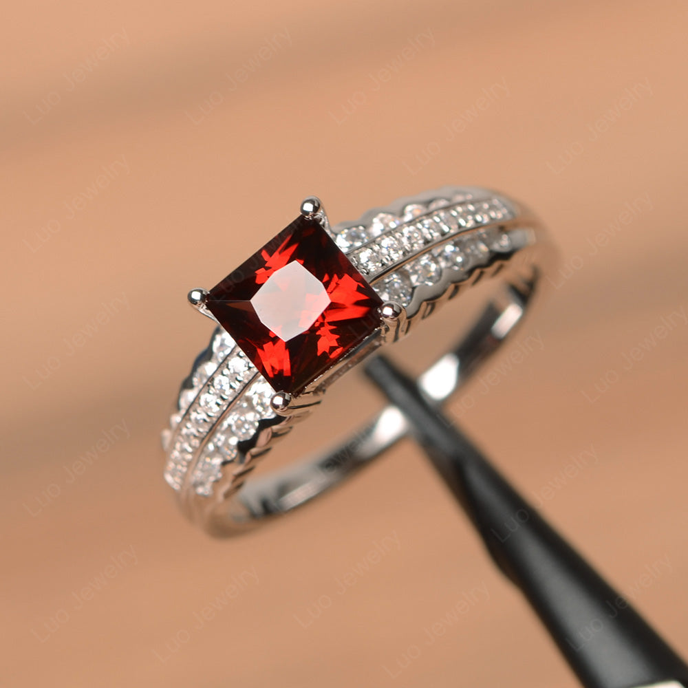 Princess Cut Garnet Art Deco Ring Silver - LUO Jewelry