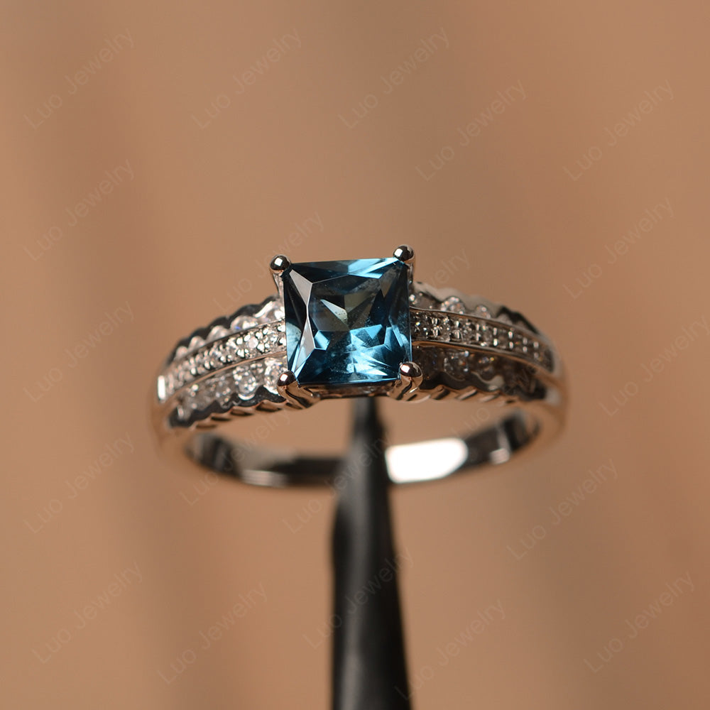 Princess Cut London Blue Topaz Art Deco Ring Silver - LUO Jewelry
