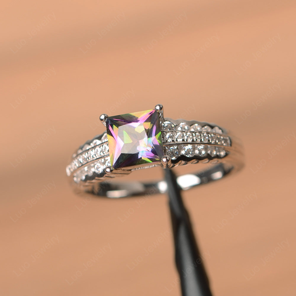 Princess Cut Mystic Topaz Art Deco Ring Silver - LUO Jewelry