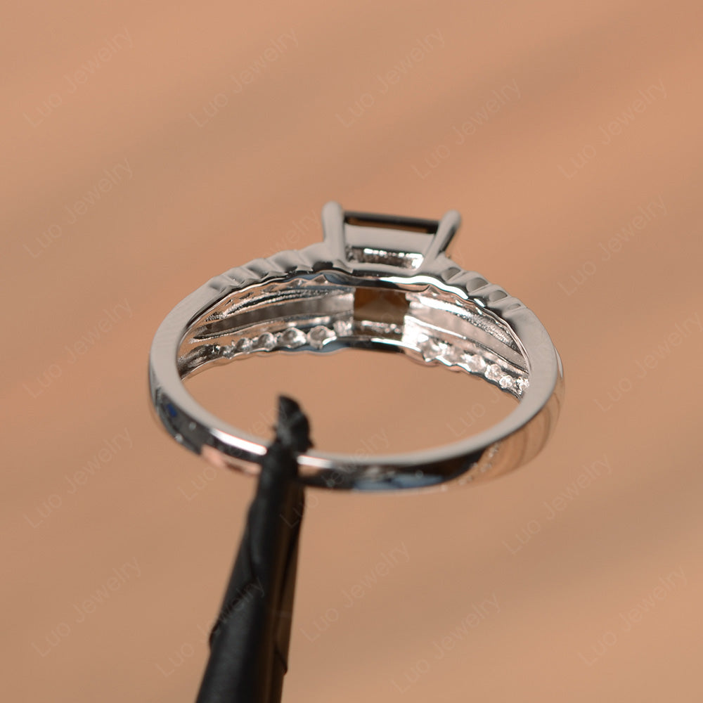 Square Cut Smoky Quartz  Art Deco Ring Silver - LUO Jewelry