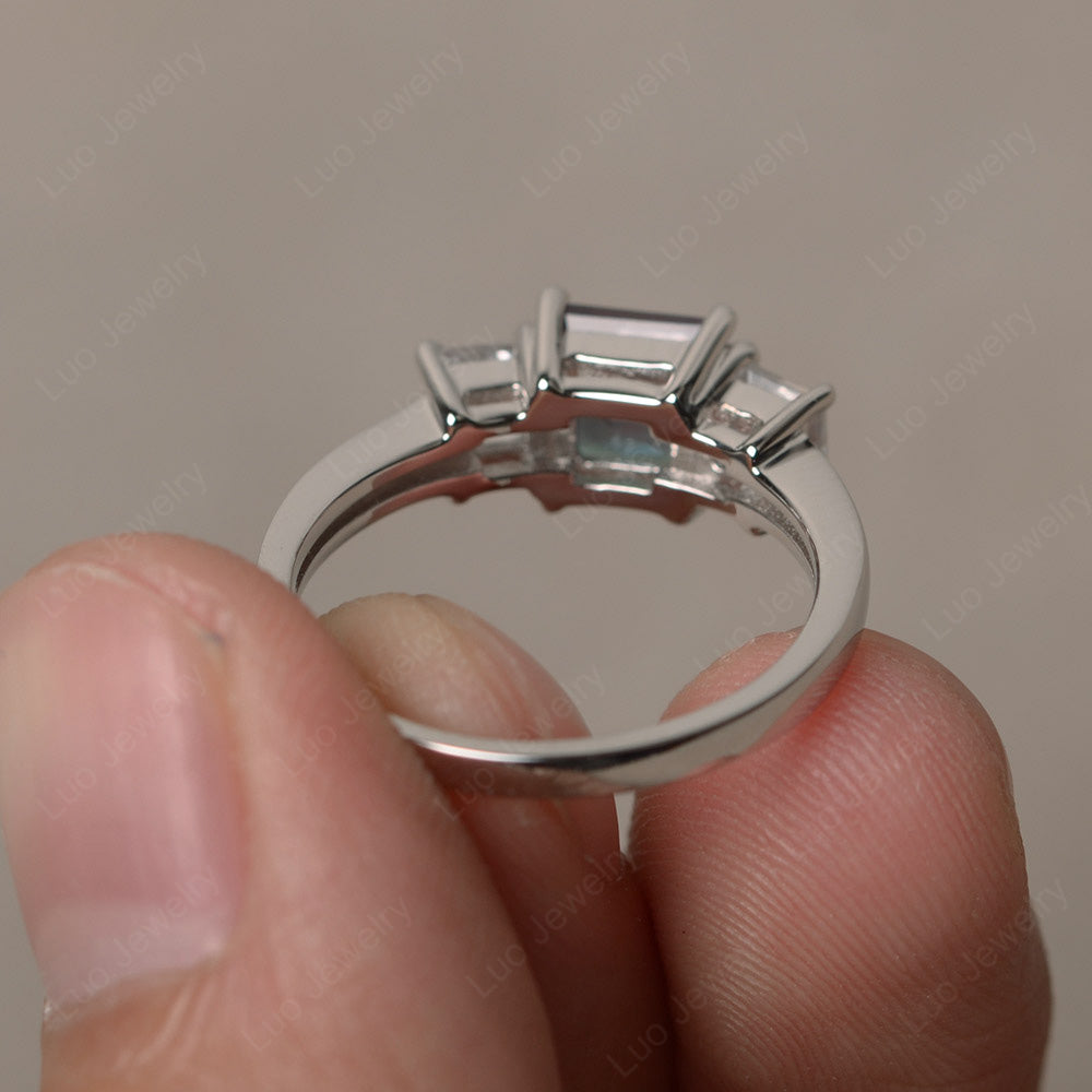 3 Stone Alexandrite Princess Cut Alexandrite Ring Silver - LUO Jewelry