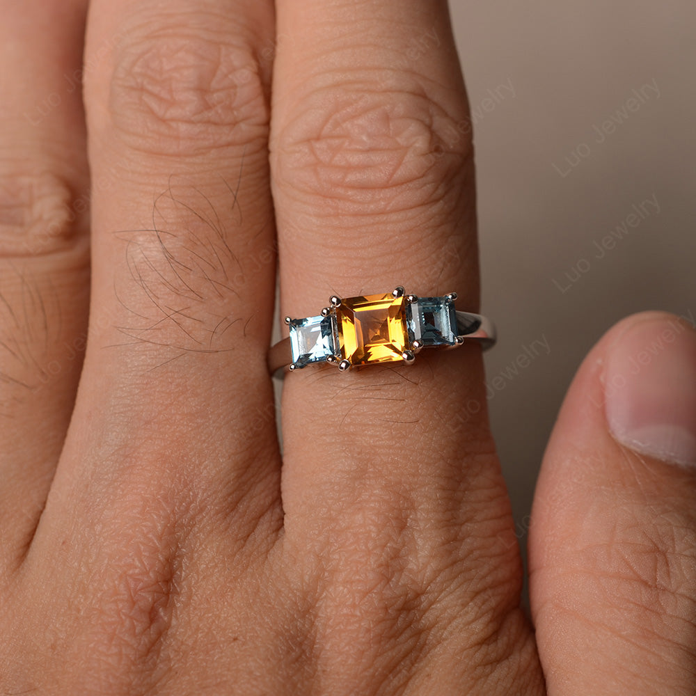 3 Stone London Blue Topaz and Citrine Ring - LUO Jewelry