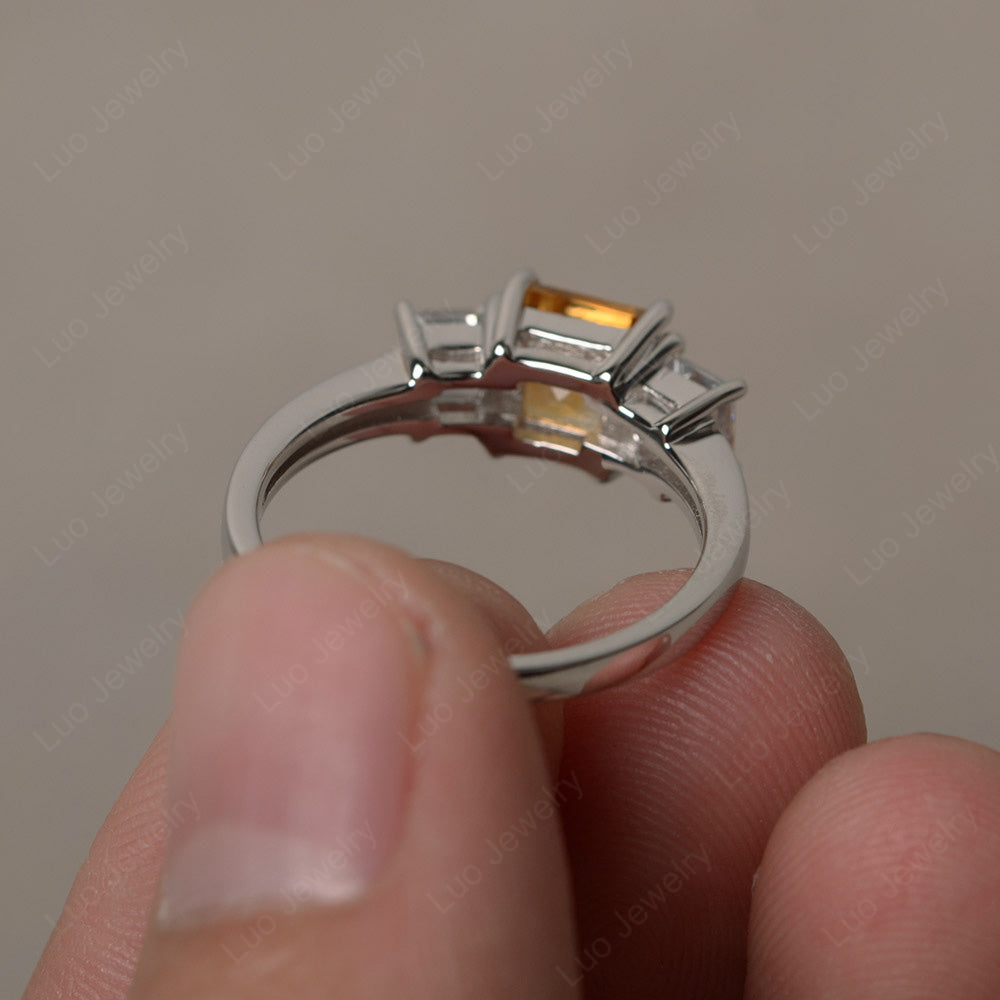 3 Stone Citrine Square Cut Citrine Ring Silver - LUO Jewelry