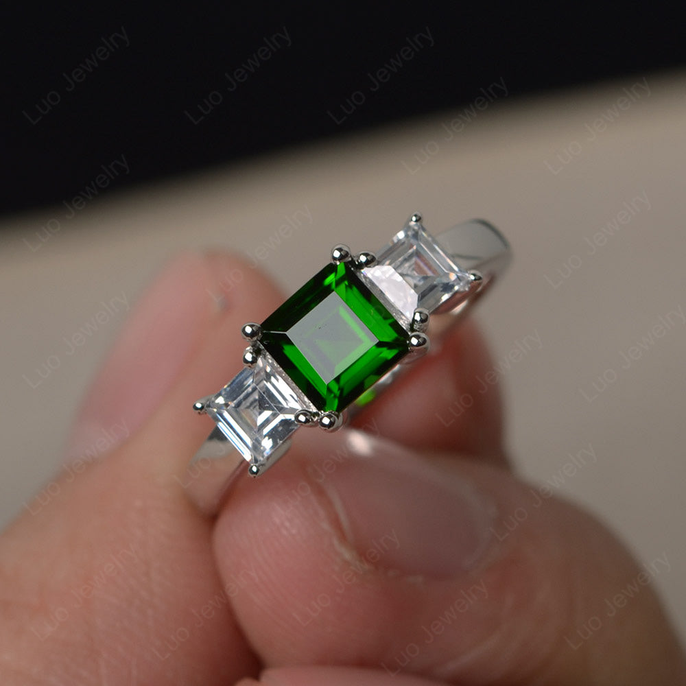 3 Stone Diopside Square Cut Diopside Ring Silver - LUO Jewelry