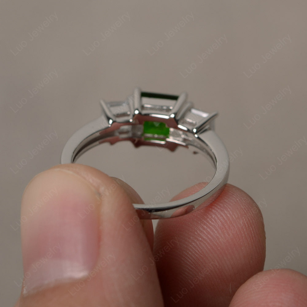 3 Stone Diopside Square Cut Diopside Ring Silver - LUO Jewelry