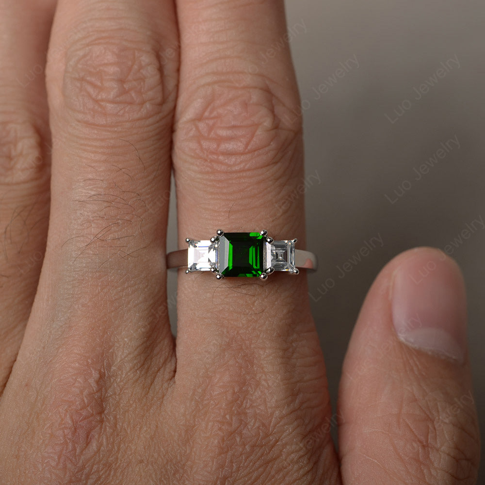 3 Stone Diopside Square Cut Diopside Ring Silver - LUO Jewelry