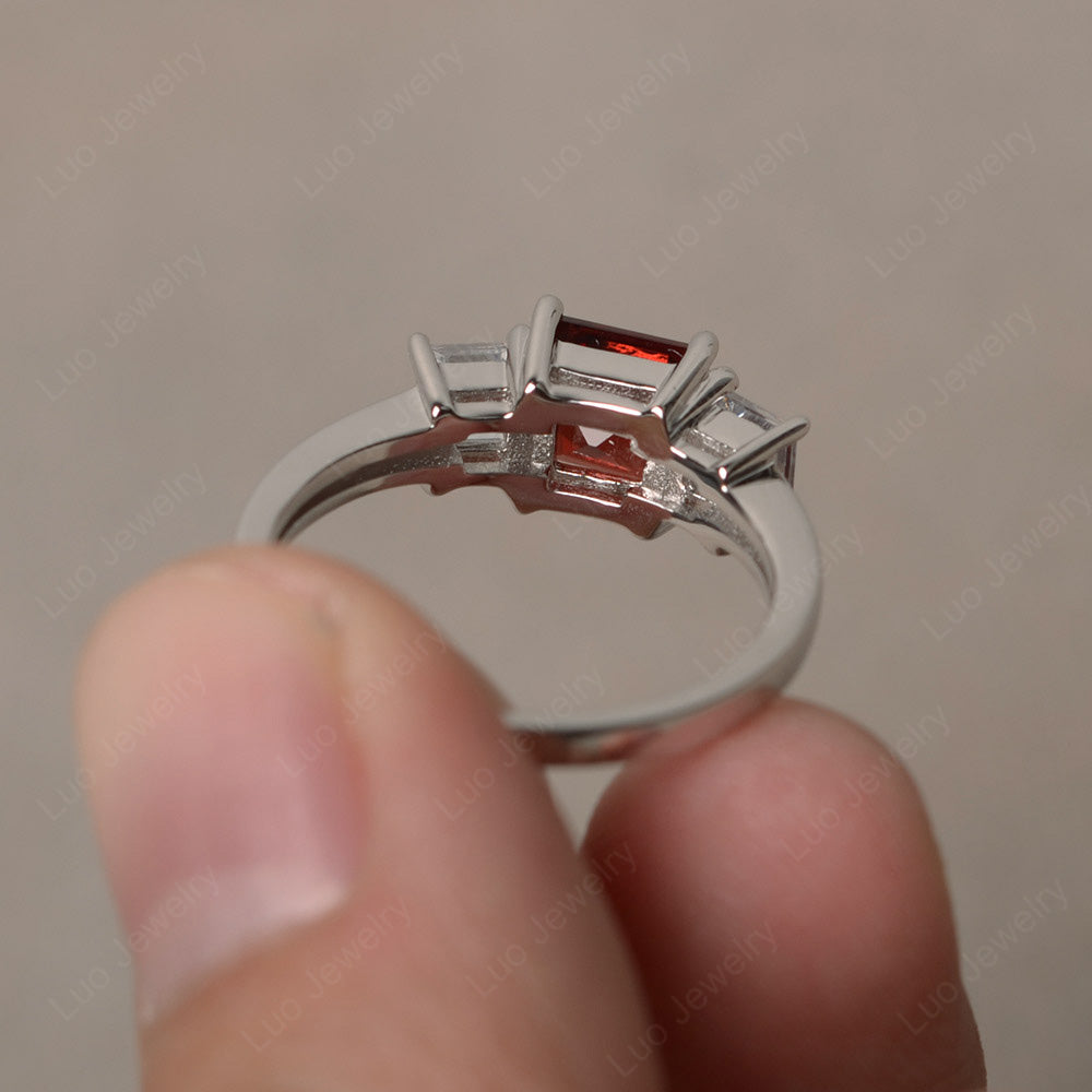 3 Stone Garnet Square Cut Garnet Ring Silver - LUO Jewelry