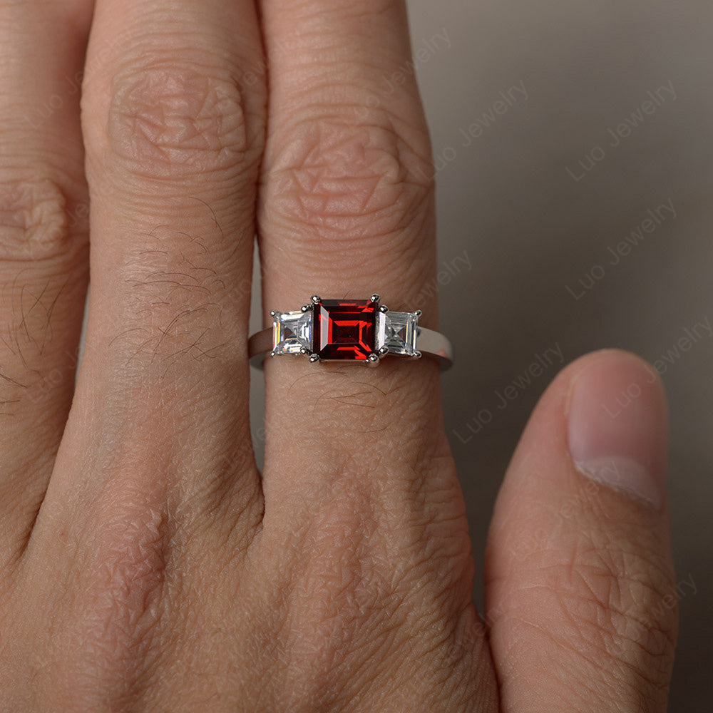3 Stone Garnet Square Cut Garnet Ring Silver - LUO Jewelry