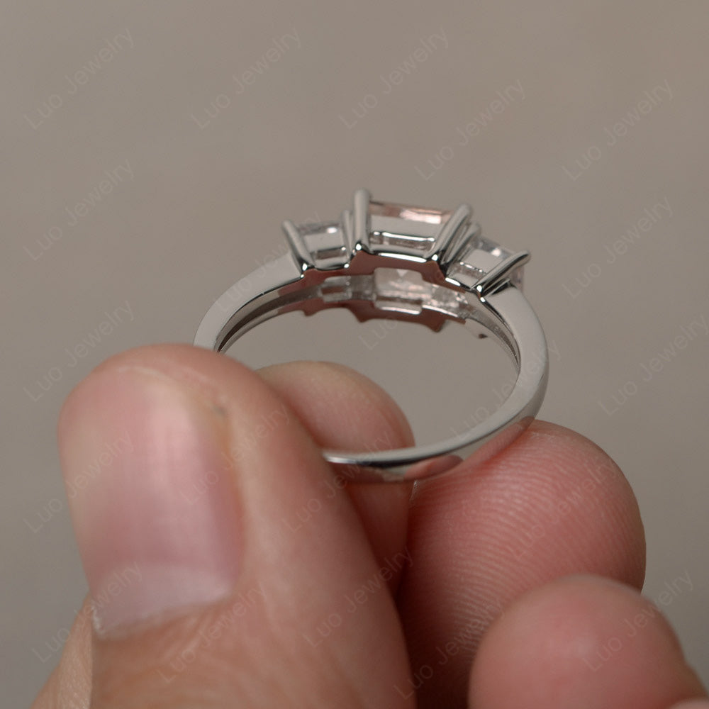 3 Stone Morganite Princess Cut Morganite Ring Silver - LUO Jewelry