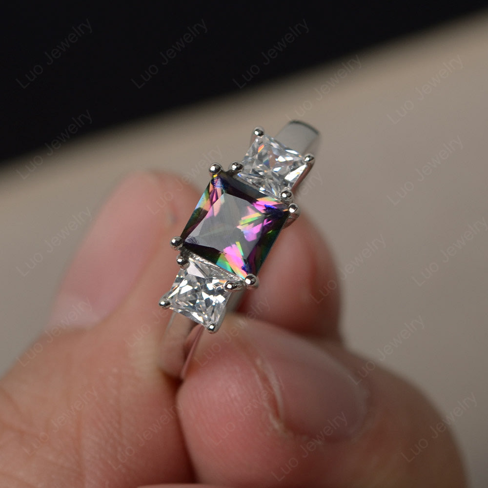 3 Stone Mystic Topaz Princess Cut Mystic Topaz Ring Silver - LUO Jewelry