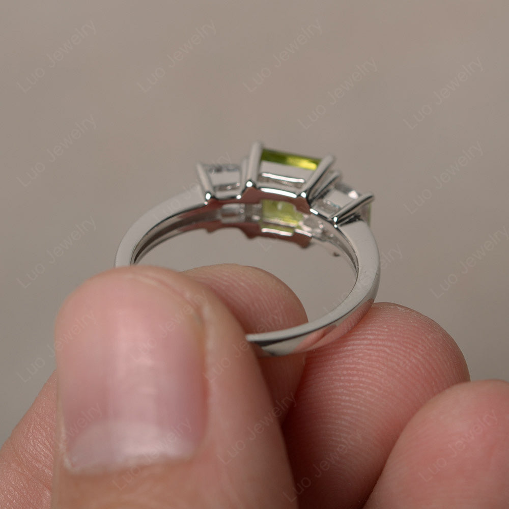 3 Stone Peridot Princess Cut Peridot Ring Silver - LUO Jewelry