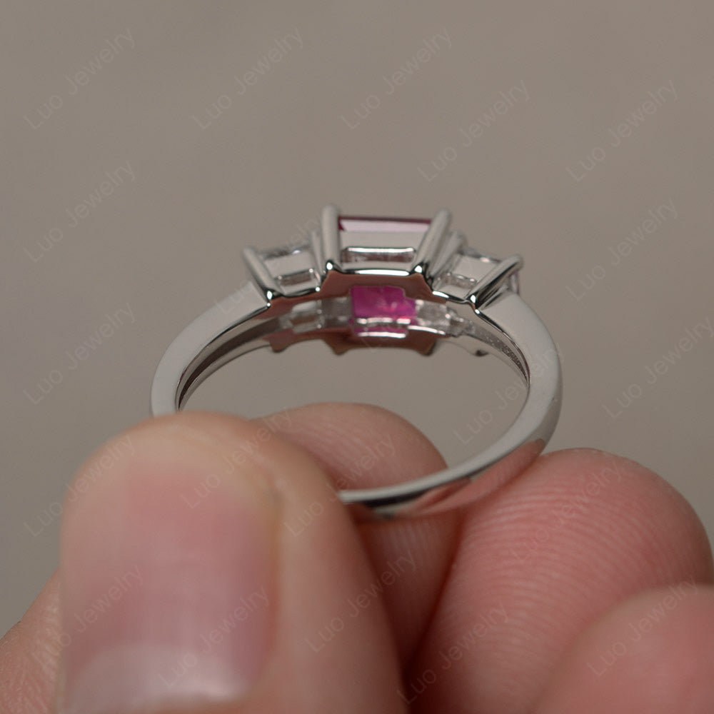 3 Stone Ruby Princess Cut Ruby Ring Silver - LUO Jewelry