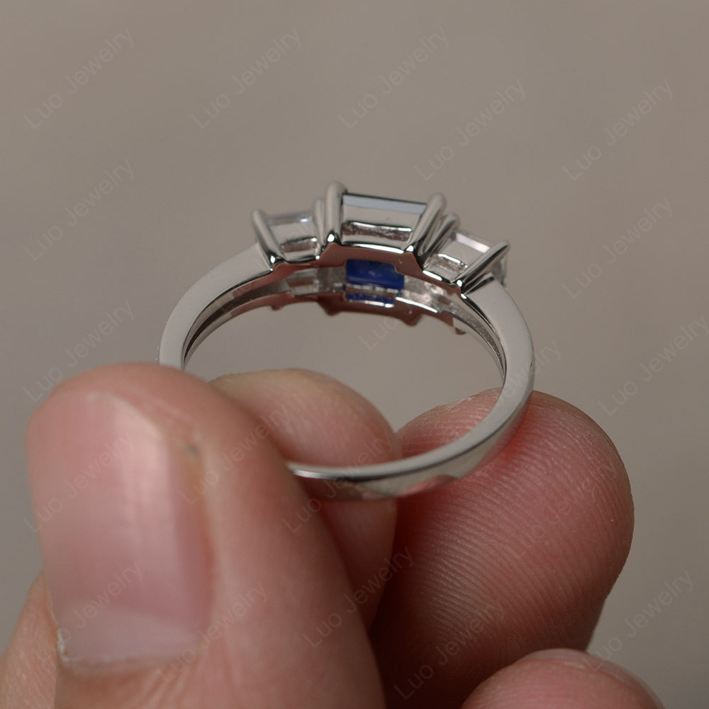 3 Stone Lab Sapphire Princess Cut Lab Sapphire Ring Silver - LUO Jewelry