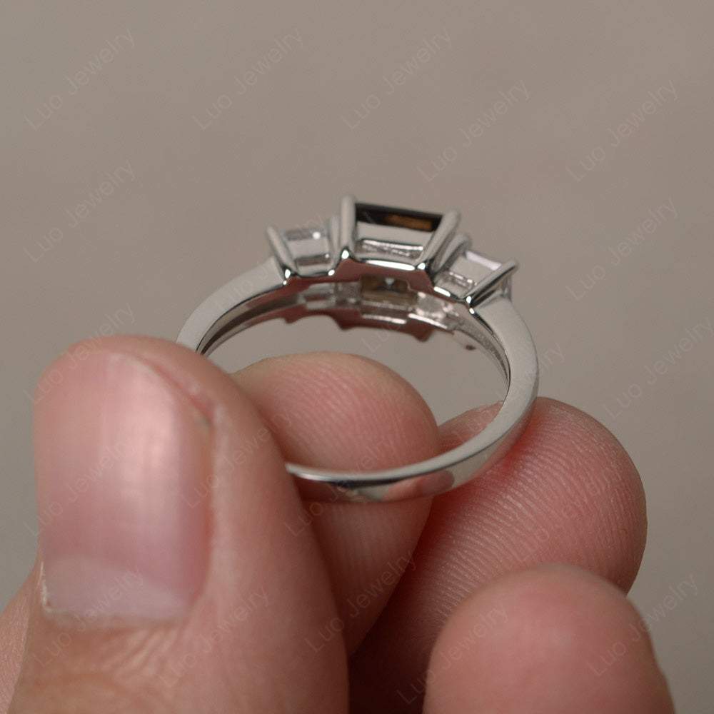 3 Stone Smoky Quartz  Square Cut Smoky Quartz  Ring Silver - LUO Jewelry
