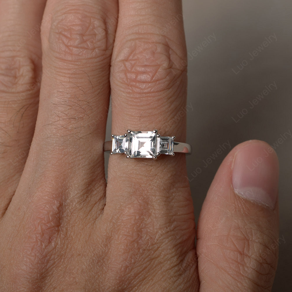 3 Stone White Topaz Square Cut White Topaz Ring Silver - LUO Jewelry