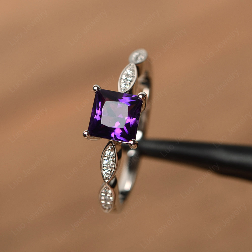 Princess Cut Amethyst Ring White Gold - LUO Jewelry