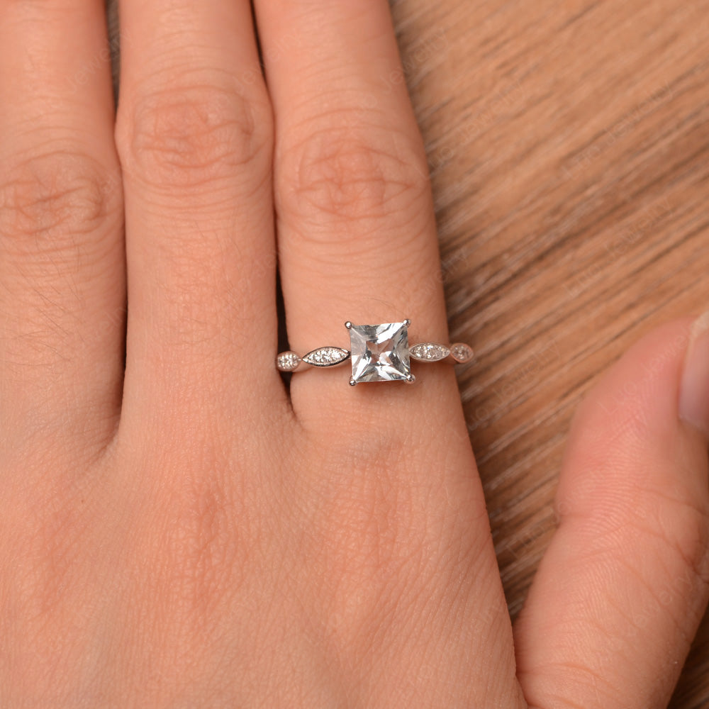 Princess Cut Aquamarine Ring White Gold - LUO Jewelry