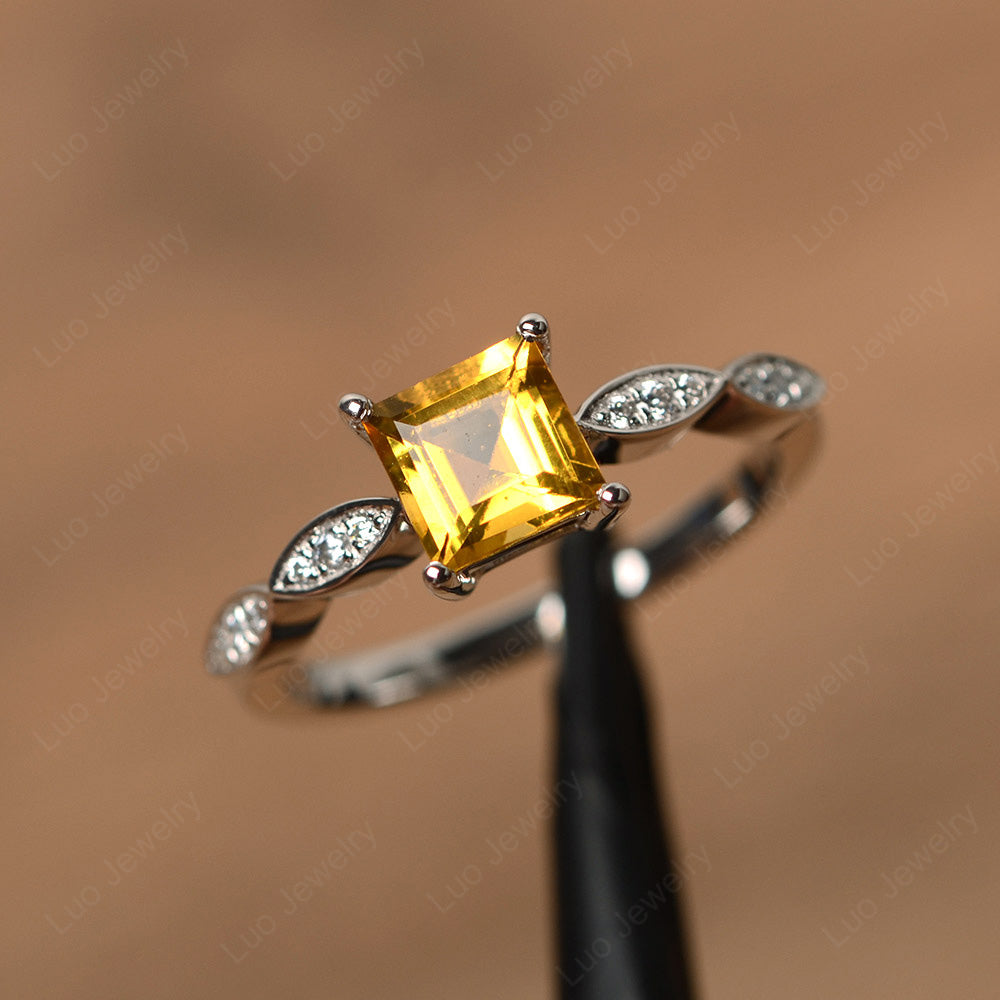 Square Cut Citrine Ring White Gold - LUO Jewelry
