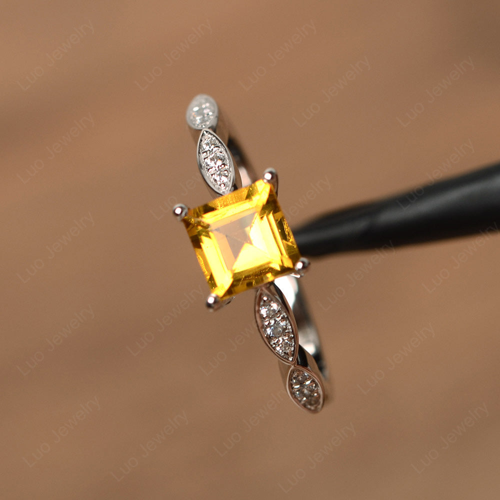 Square Cut Citrine Ring White Gold - LUO Jewelry