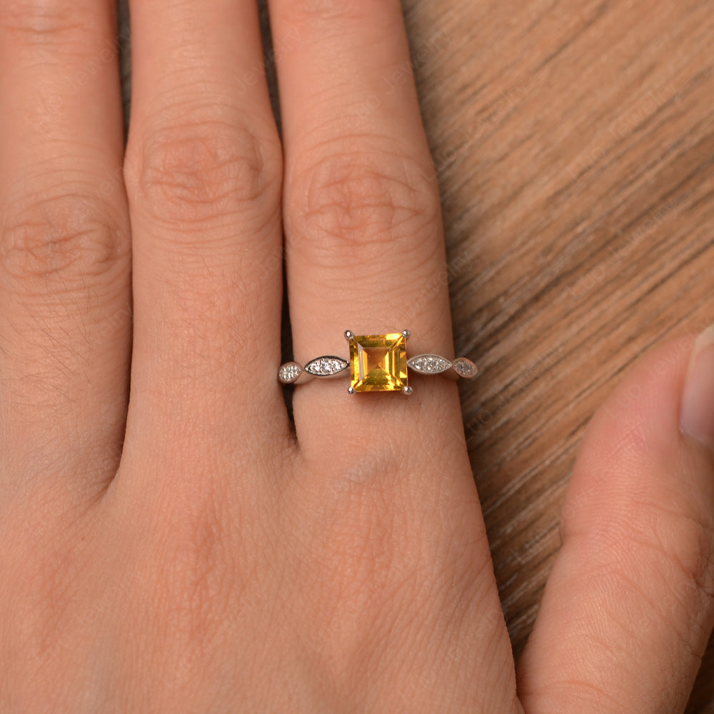 Square Cut Citrine Ring White Gold - LUO Jewelry