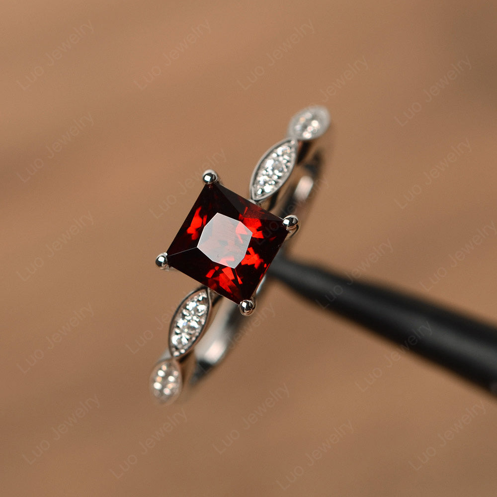 Princess Cut Garnet Ring White Gold - LUO Jewelry