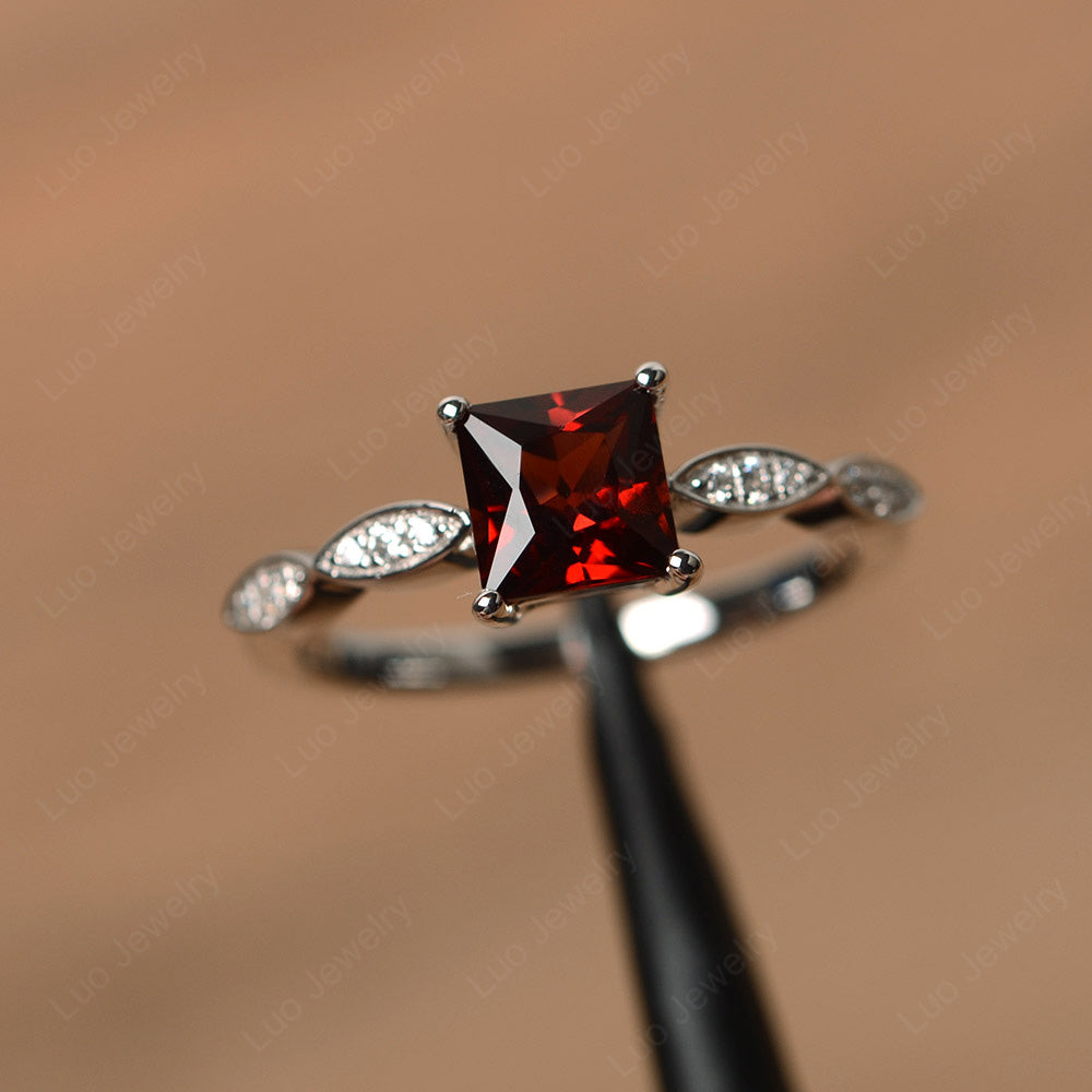 Princess Cut Garnet Ring White Gold - LUO Jewelry