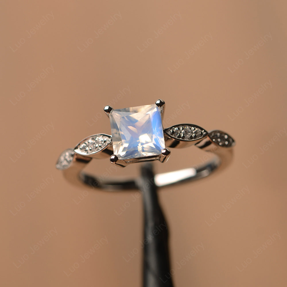 Princess Cut Moonstone Ring White Gold - LUO Jewelry