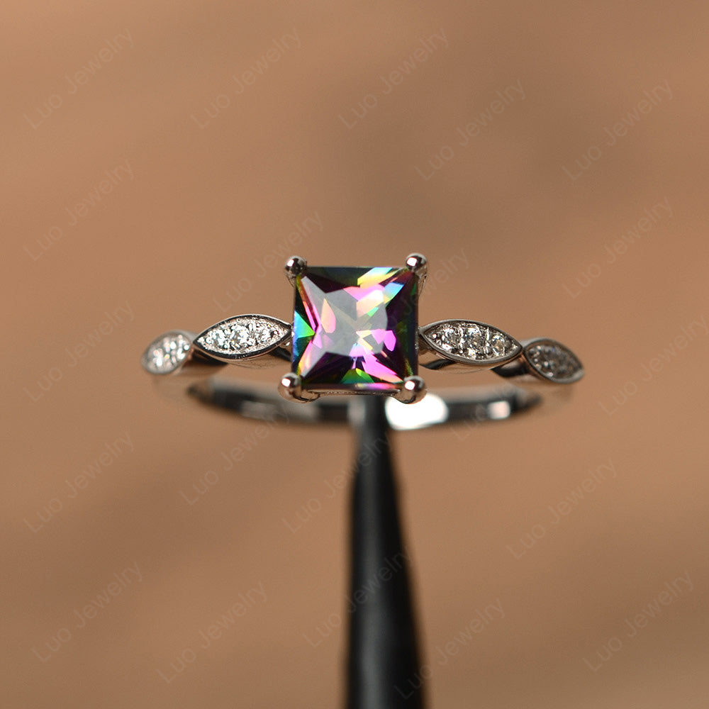 Princess Cut Mystic Topaz Ring White Gold - LUO Jewelry