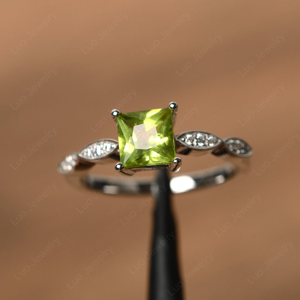 Princess Cut Peridot Ring White Gold - LUO Jewelry