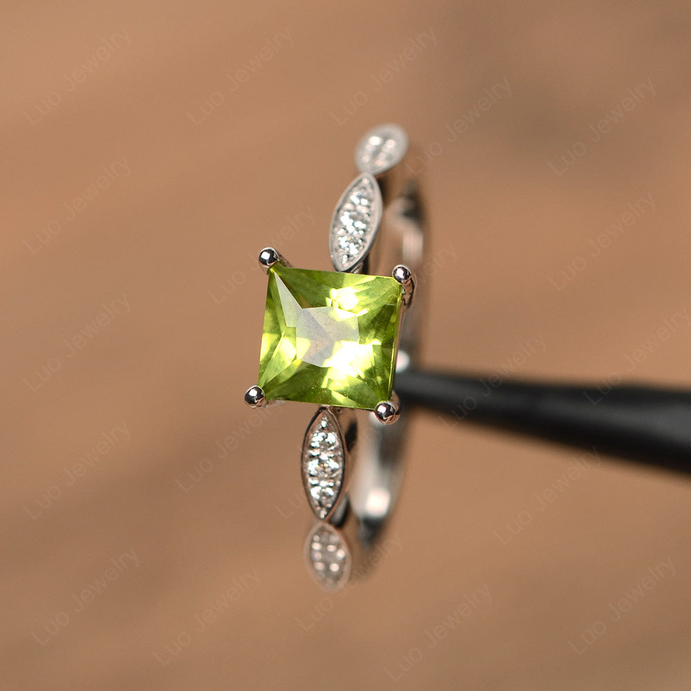 Princess Cut Peridot Ring White Gold - LUO Jewelry