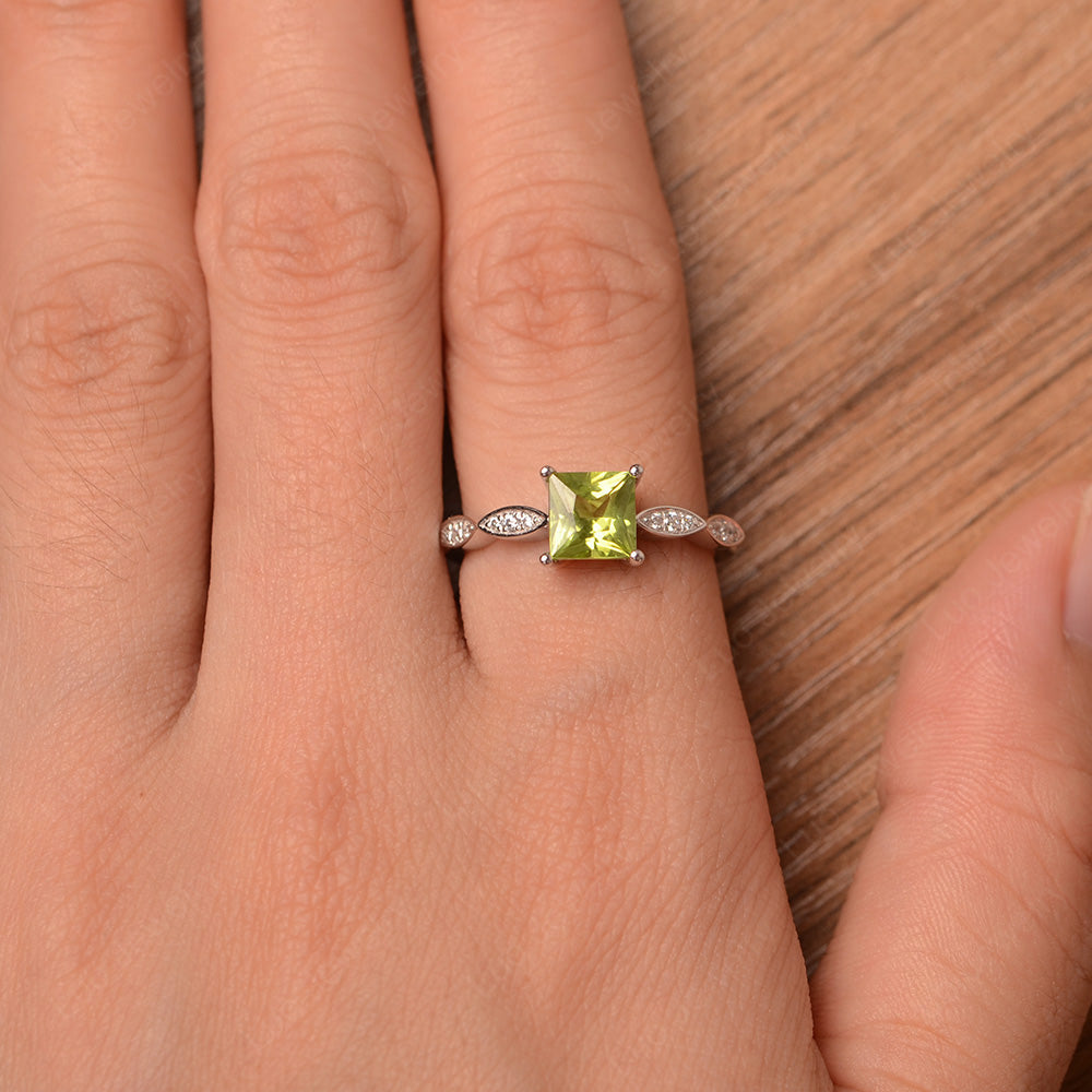 Princess Cut Peridot Ring White Gold - LUO Jewelry