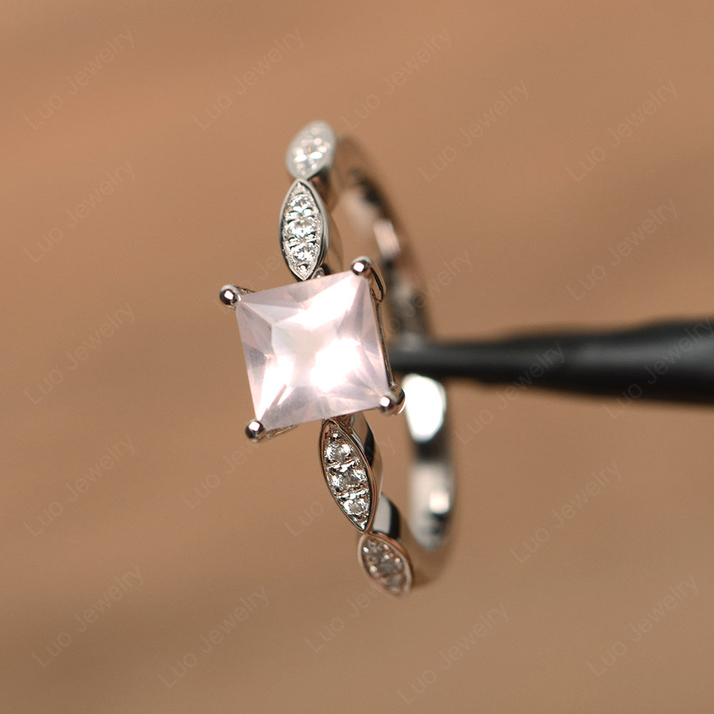 Princess Cut Rose Quartz Ring White Gold - LUO Jewelry