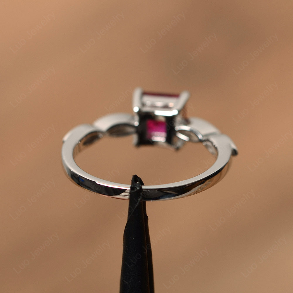 Princess Cut Ruby Ring White Gold - LUO Jewelry
